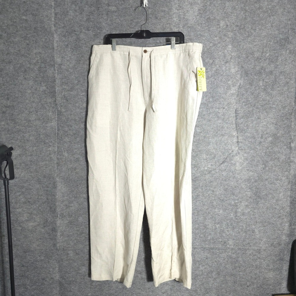 Cubavera Linen Blend Pants Mens XL Natural Drawstring Relaxed Beach C6SB0148 101